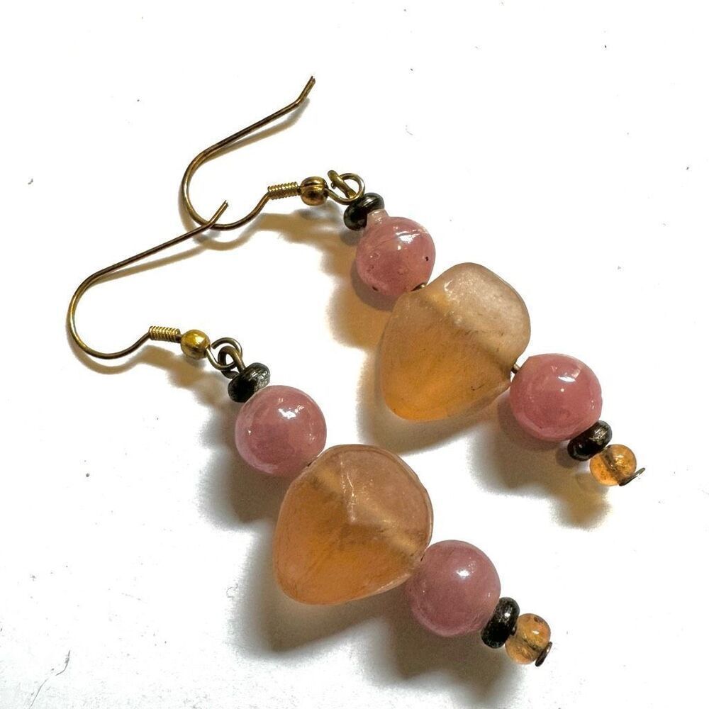 Pink beaded drop earrings